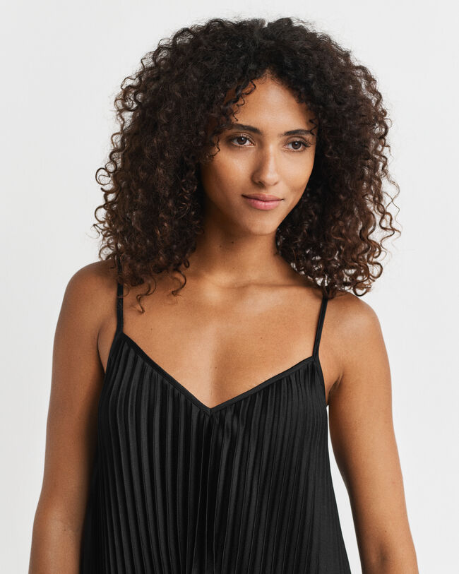 Mini vestido de alças com pregas em cetim