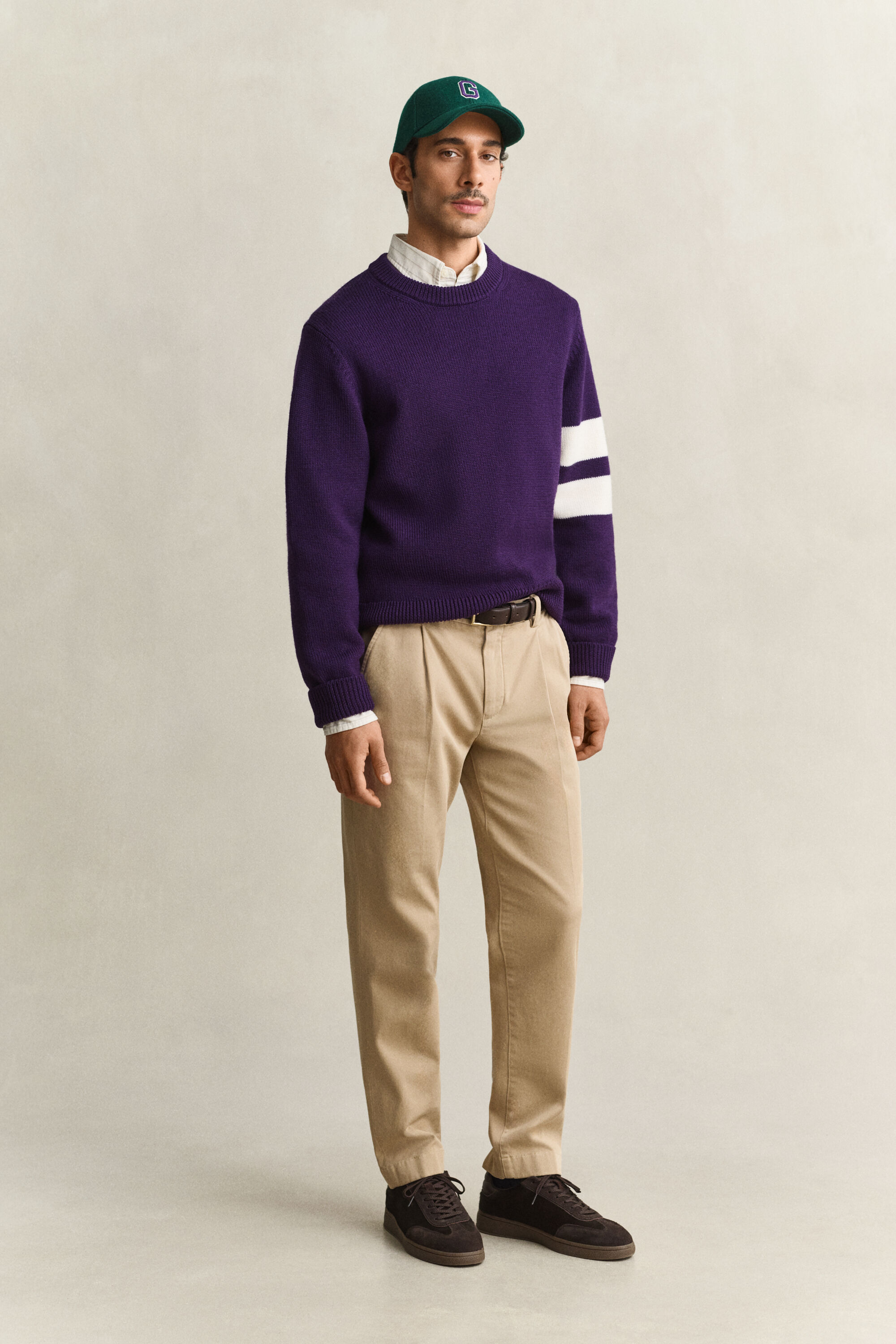 Camisola de malha em lã de merino às riscas