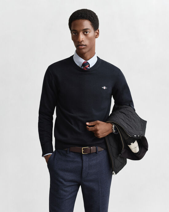 Camisola de malha com decote redondo clássica em algodão