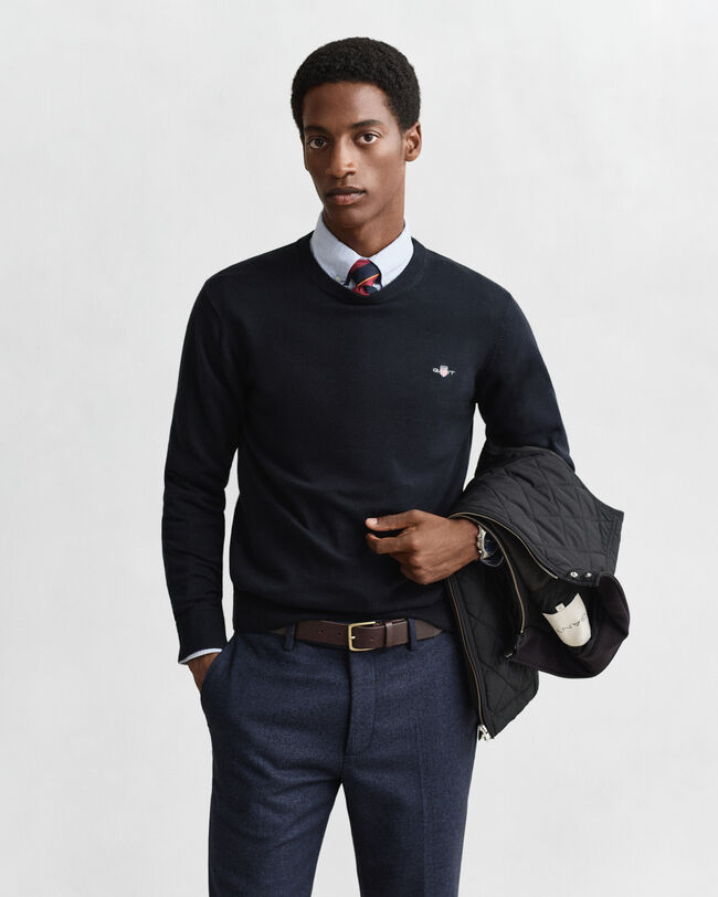 Camisola de malha com decote redondo clássica em algodão