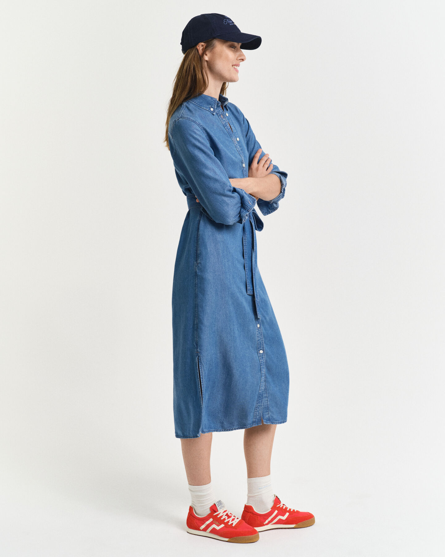 Vestido-camisa em chambray
