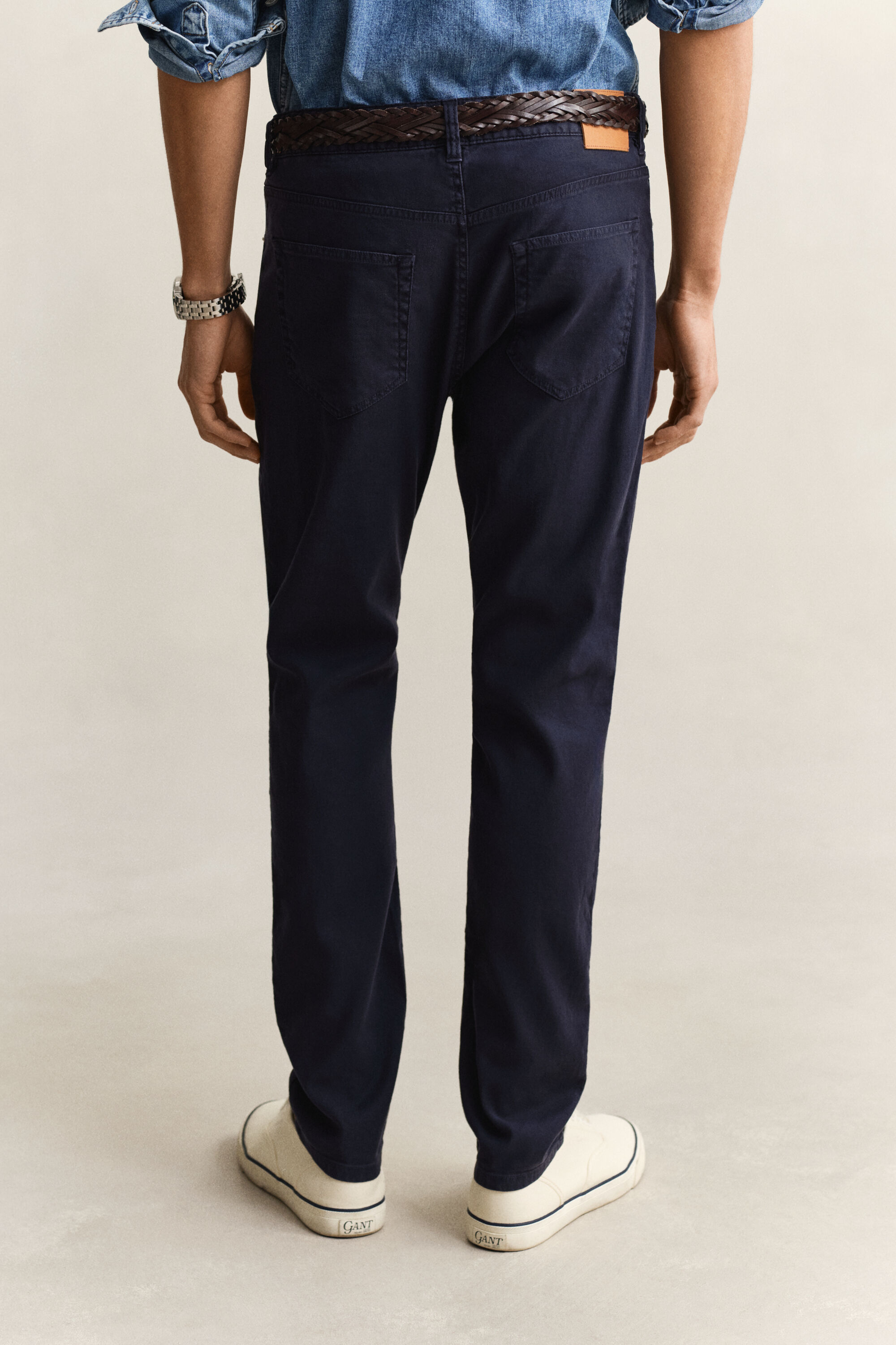 Calças de ganga em mistura de linho