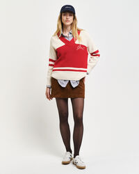 Pulover com decote em V de algodão GANT Varsity