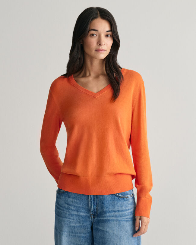 Sweatshirt com decote em V em malha fina