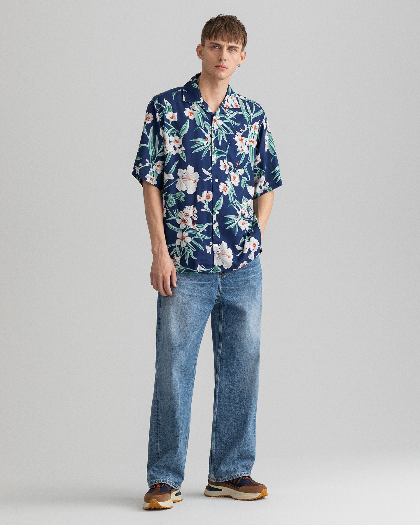 Camisa de manga curta em liocel Pure Prep Floral relaxed fit