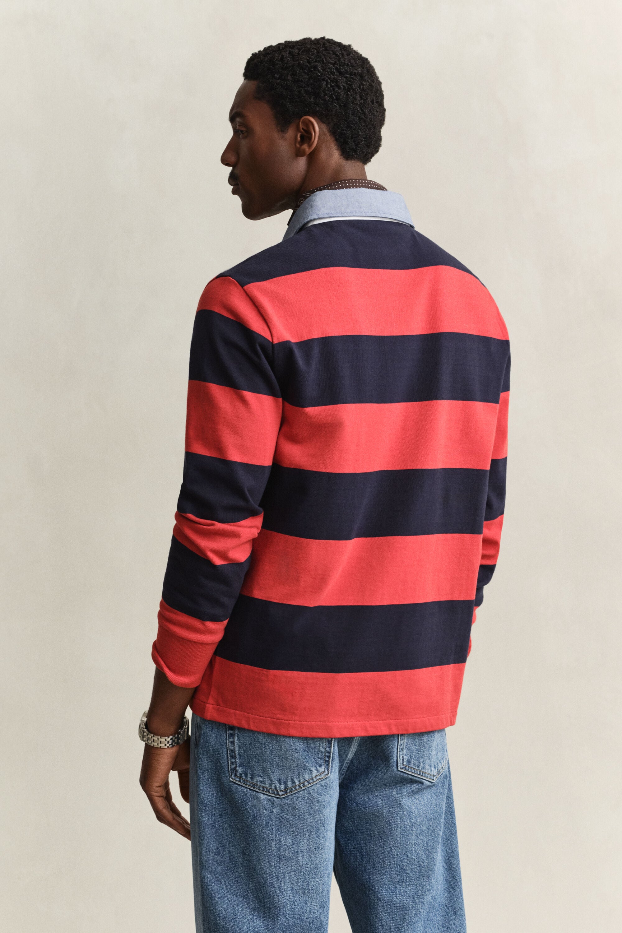 Heavy Rugger às riscas com colarinho em chambray