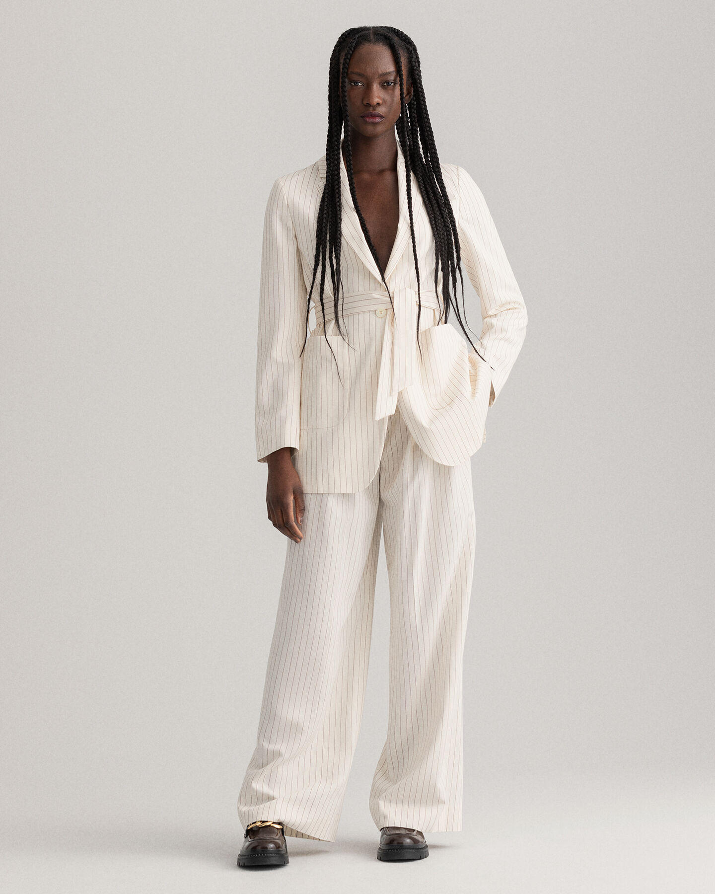 Blazer com cinto Pinstripe