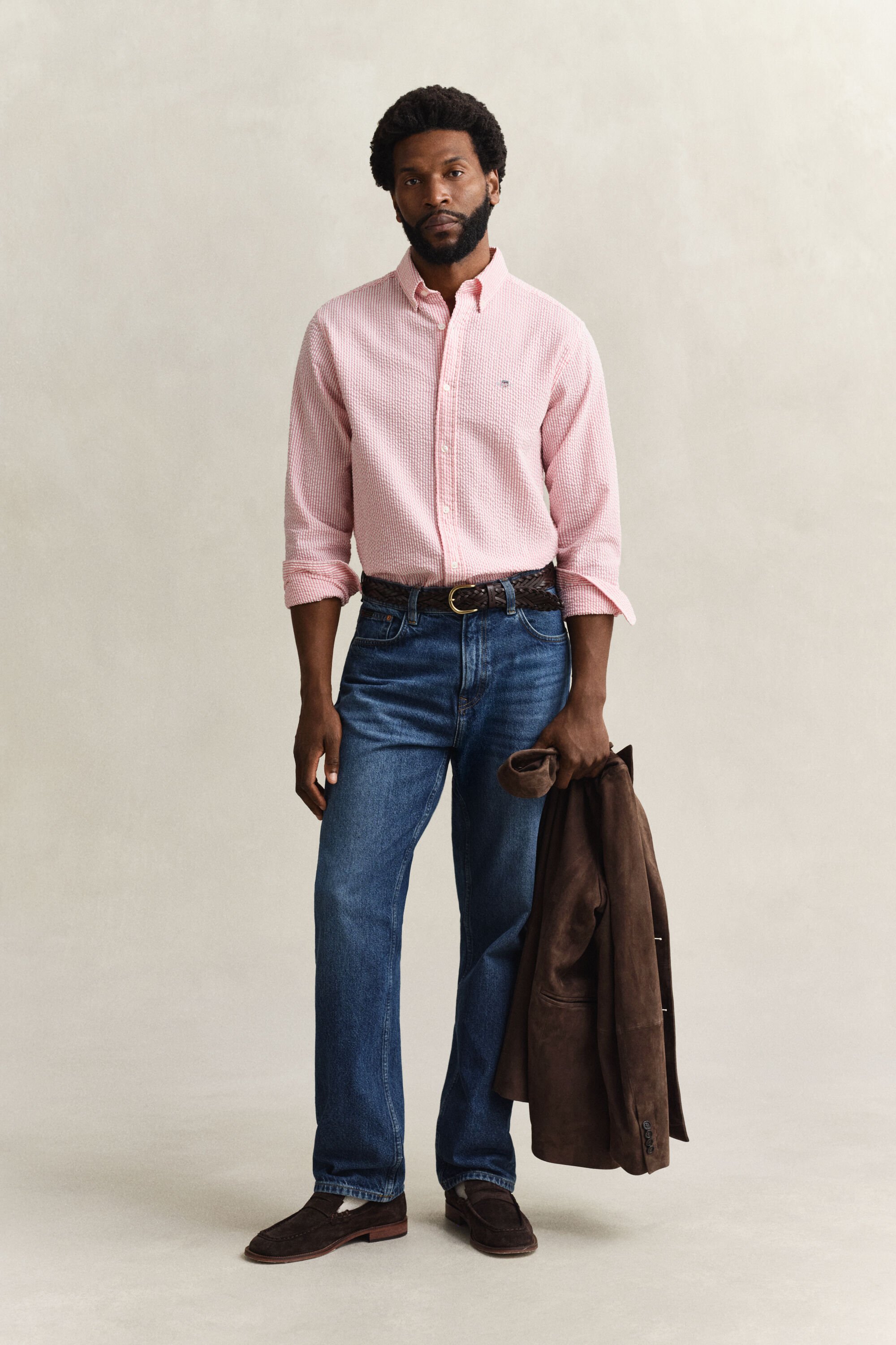 Camisa Seersucker às riscas regular fit