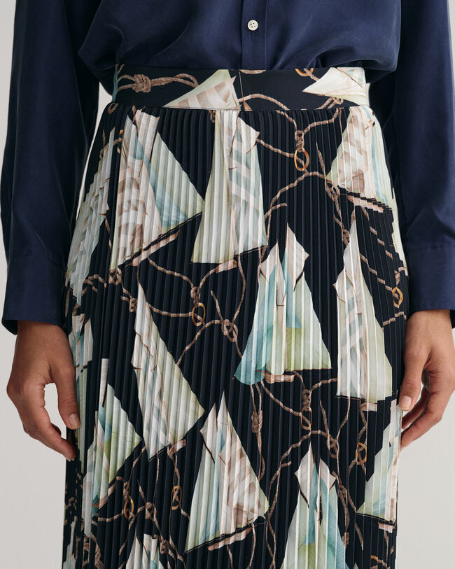 Saia com pregas com estampado Sailing