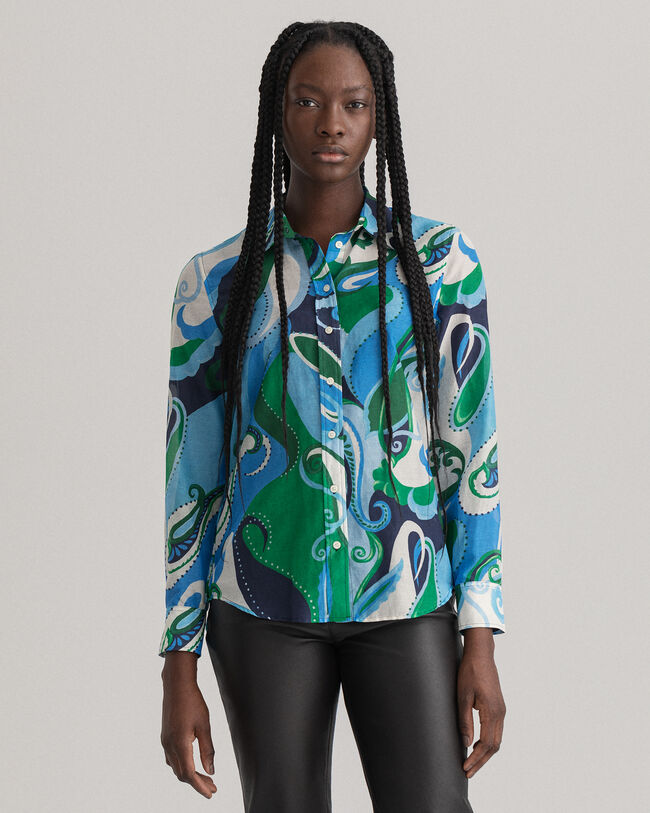 Camisa de seda de algodão com padrão paisley regular fit