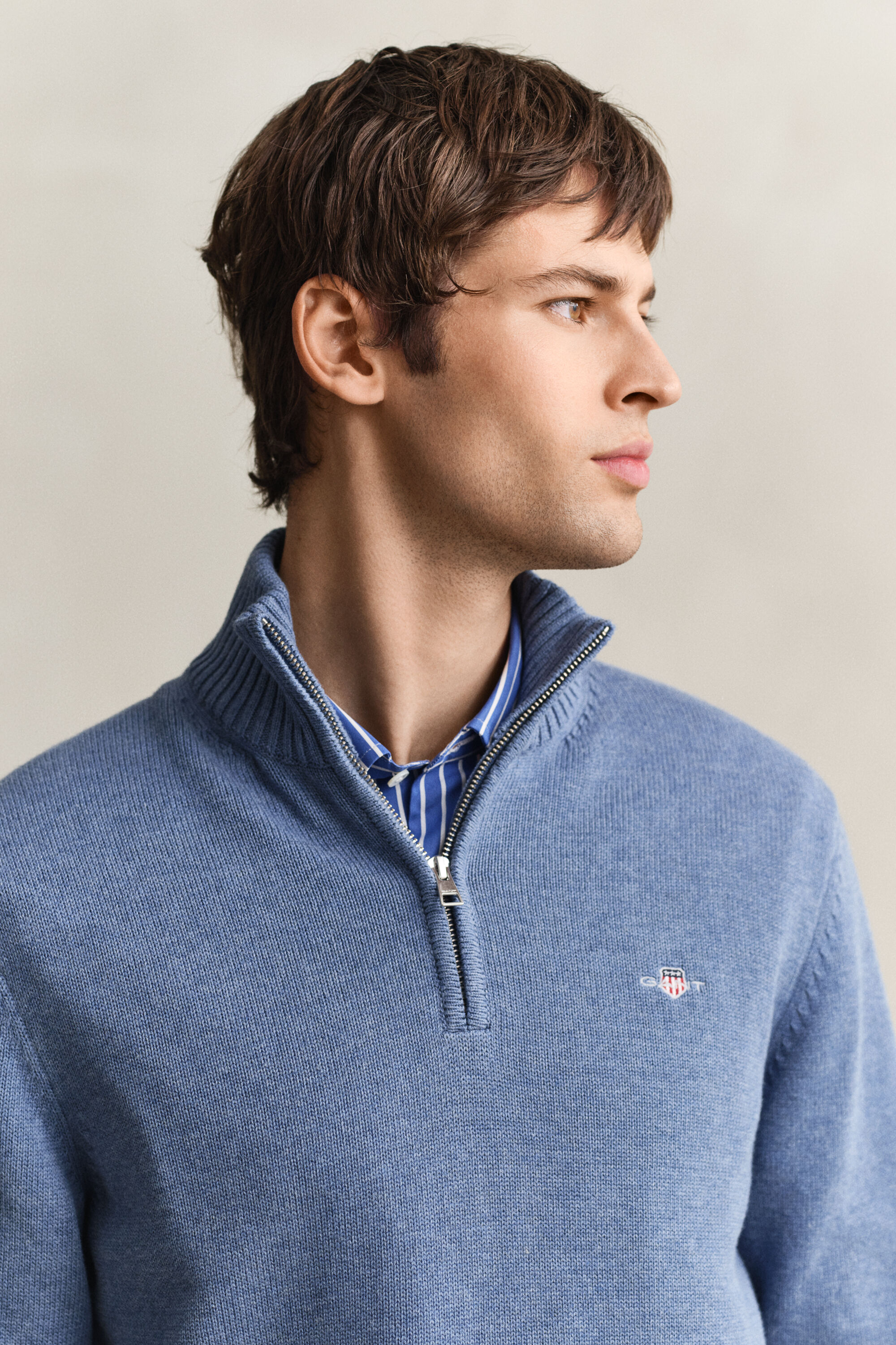 Camisola de malha em algodão com meio fecho Casual