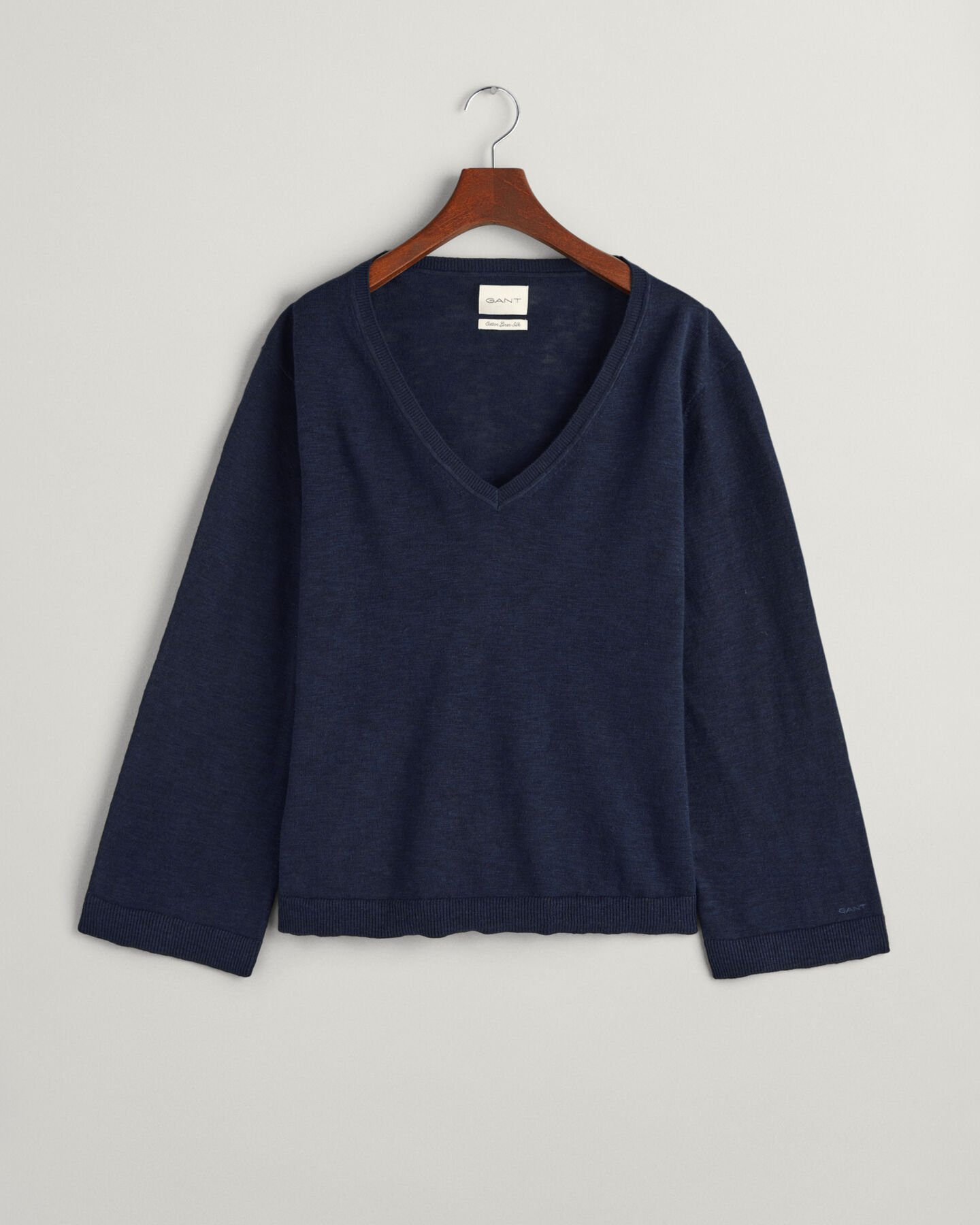 Pulover com decote em V em mistura de linho