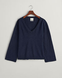 Pulover com decote em V em mistura de linho