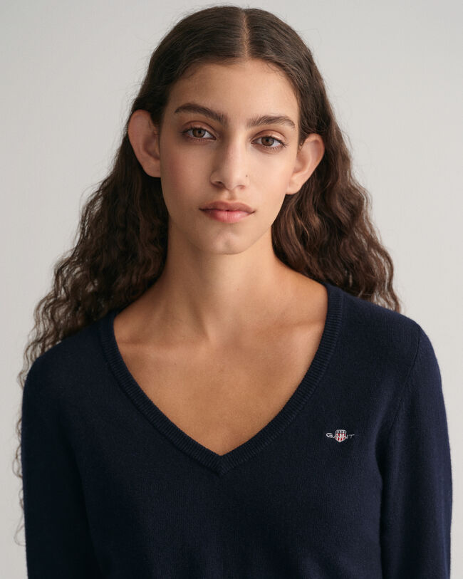 Pulover de malha extrafina com decote em V