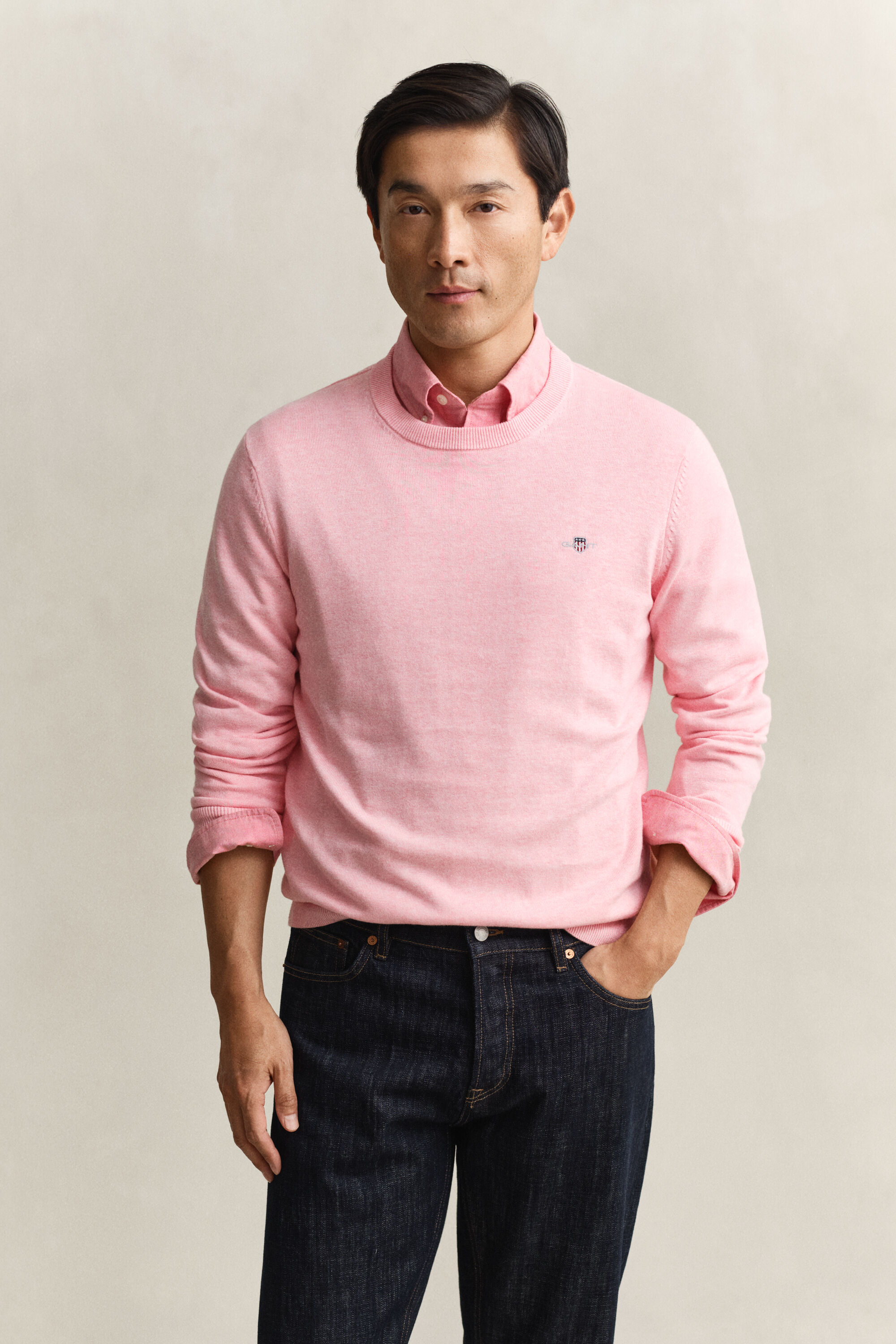 Camisola de malha com decote redondo em algodão