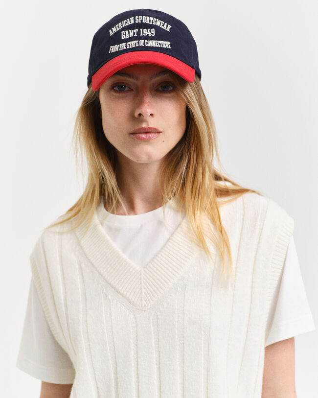 Colete com decote em V em lã com canelado largo