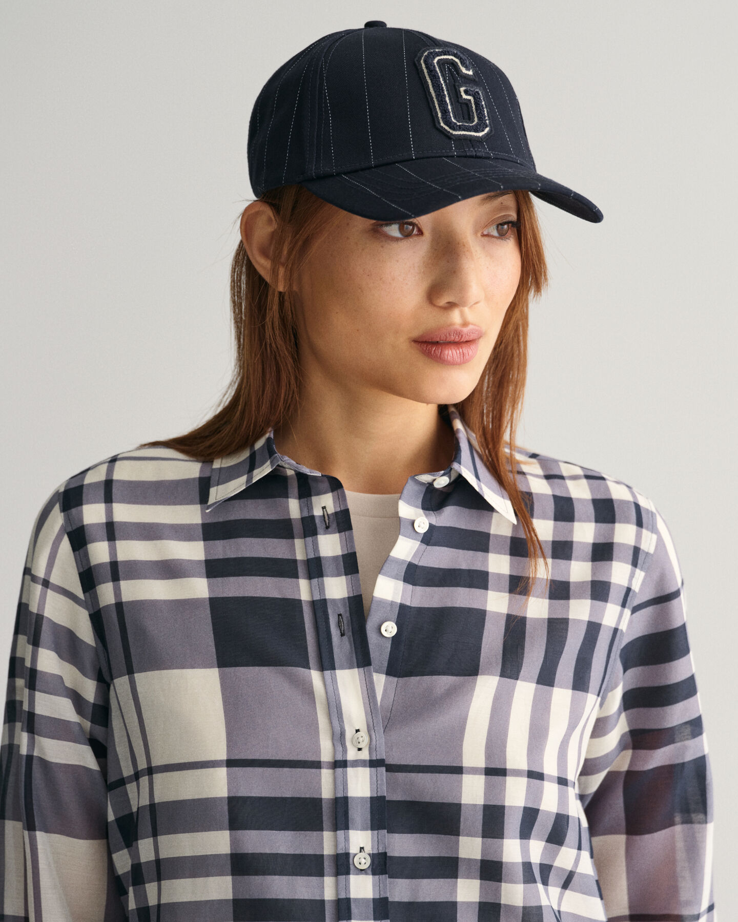 Camisa em seda e algodão com padrão de xadrez regular fit