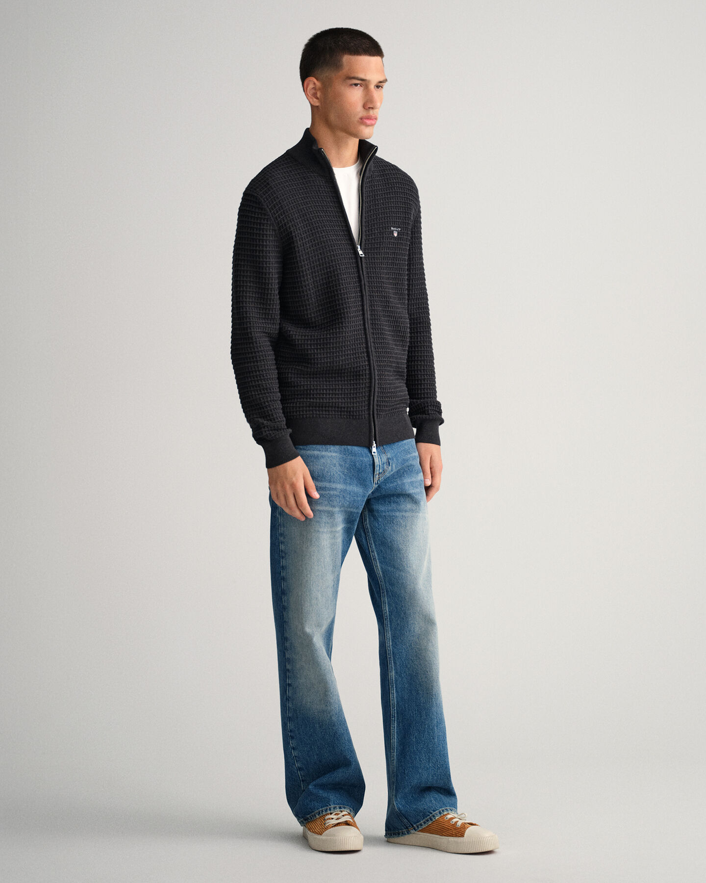 Sweatshirt com fecho de correr em algodão Texture