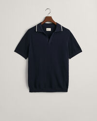 Pulover em algodão com textura e colarinho de polo aberto