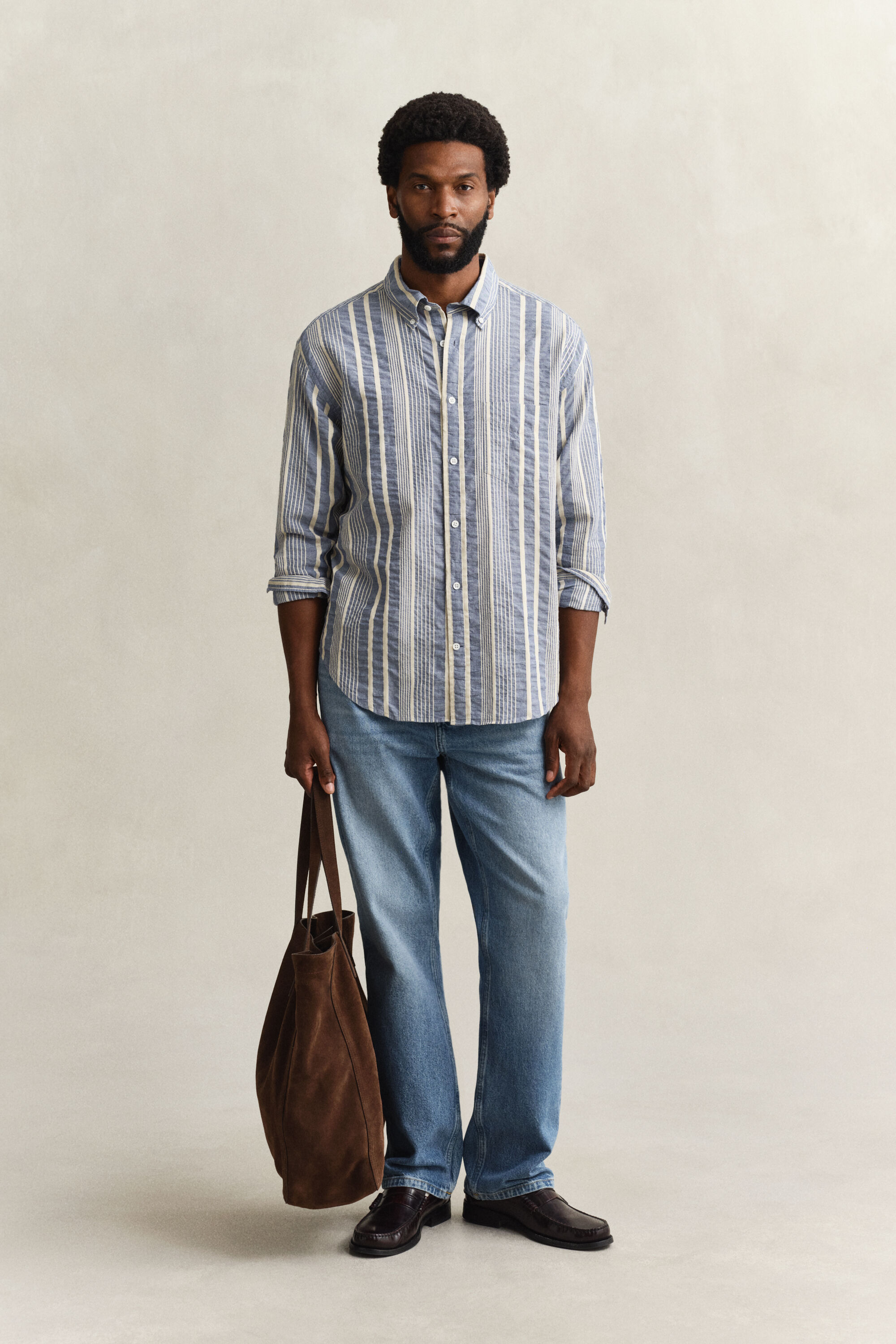 Camisa às riscas Seersucker relaxed fit