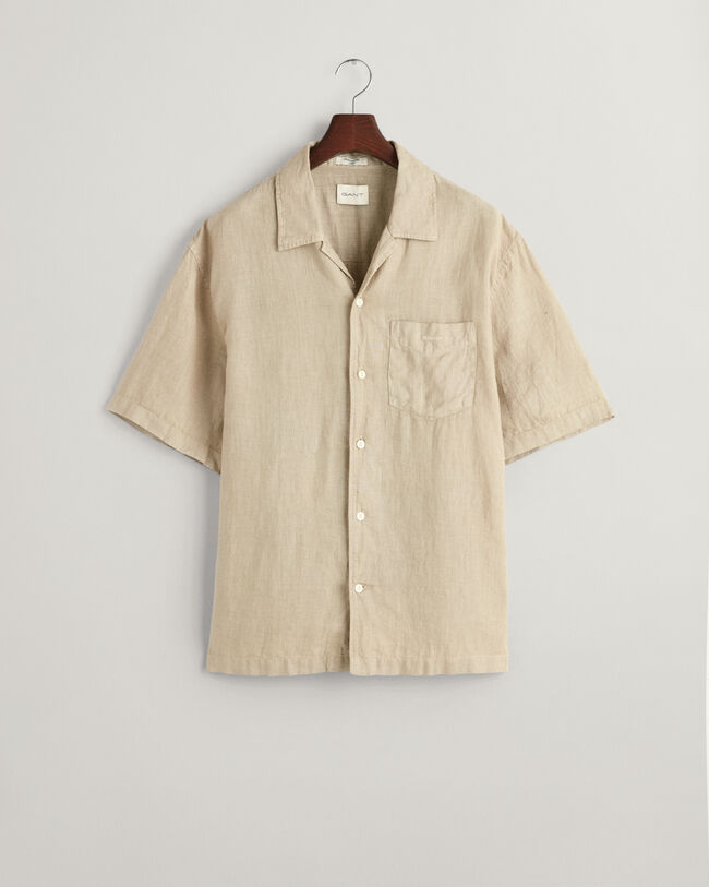 Camisa de linho com manga curta Garment-Dyed relaxed fit
