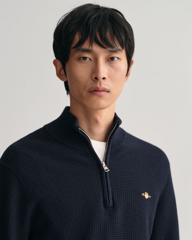 Sweatshirt com meio fecho em algodão Textured