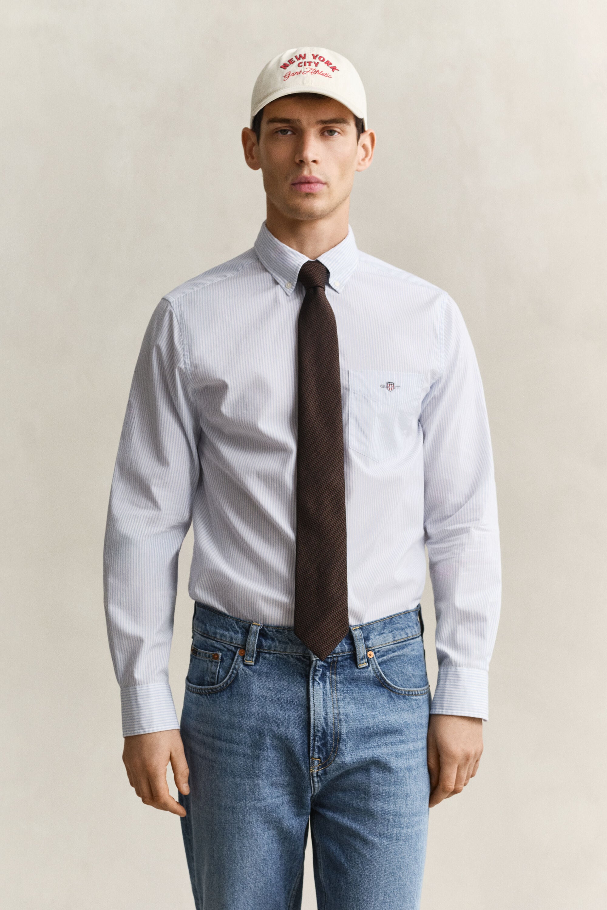 Camisa em popelina às riscas Classic regular fit