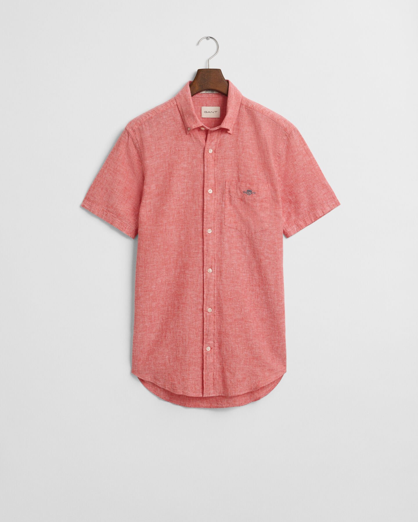 Camisa de manga curta em linho e algod&atilde;o regular fit