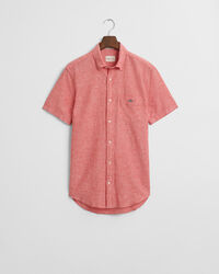 Camisa de manga curta em linho e algod&atilde;o regular fit