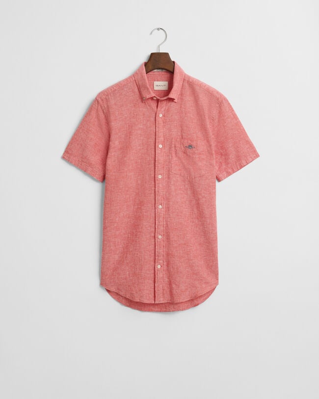 Camisa de manga curta em linho e algod&atilde;o regular fit