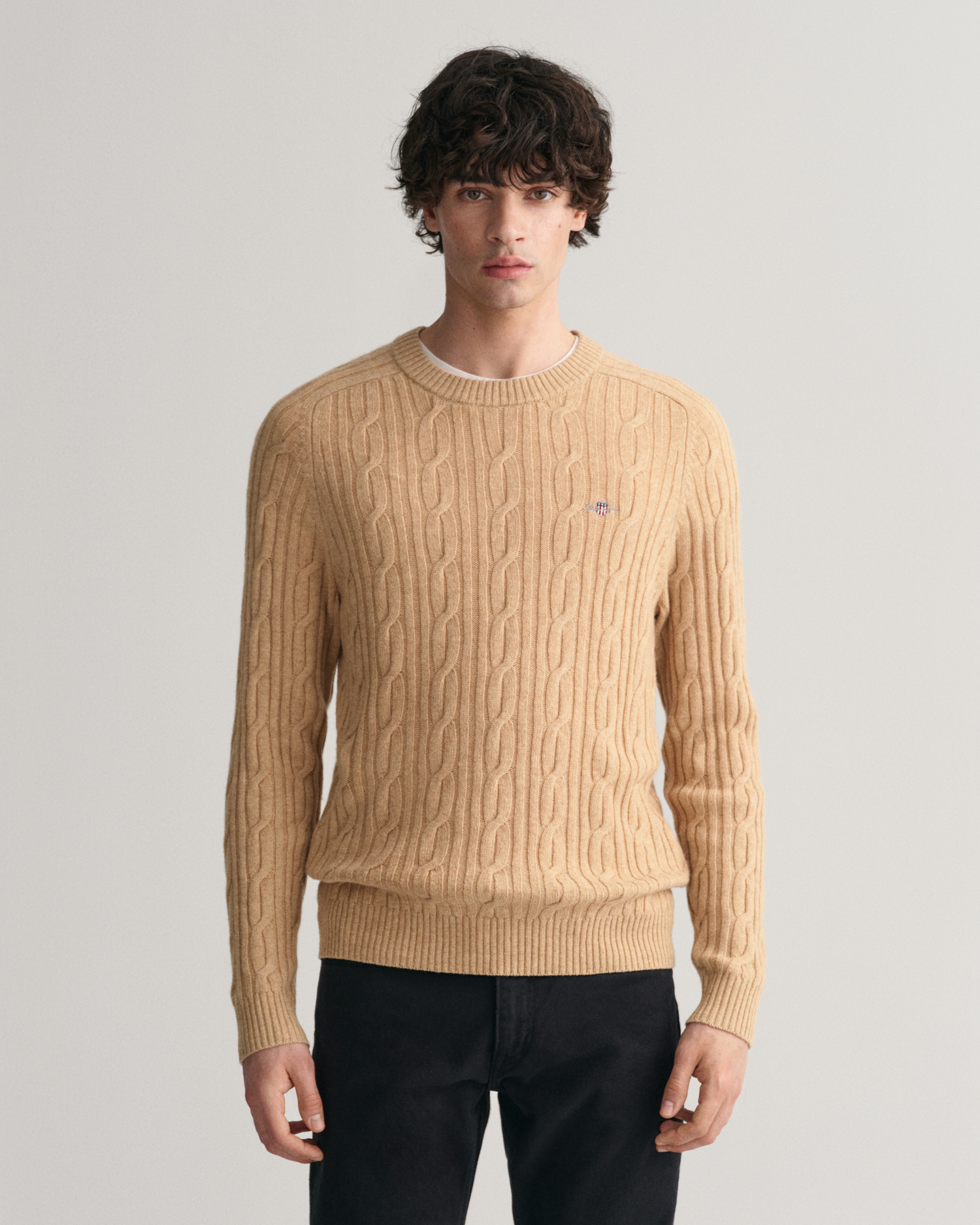 GANT Men Lambswool Cable Knit Crew Neck Sweater ,