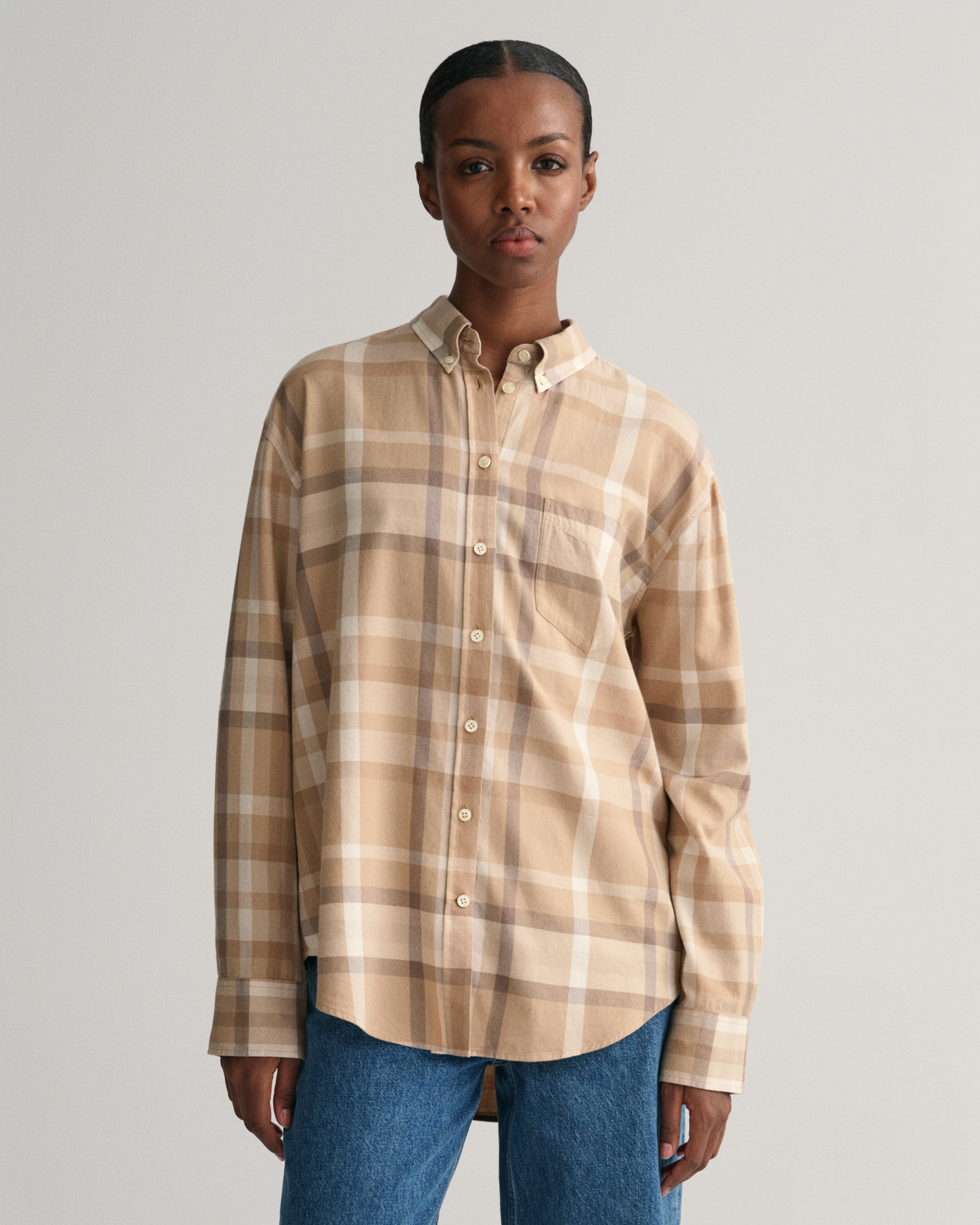 GANT Women Relaxed Fit Checked Flannel Shirt ,