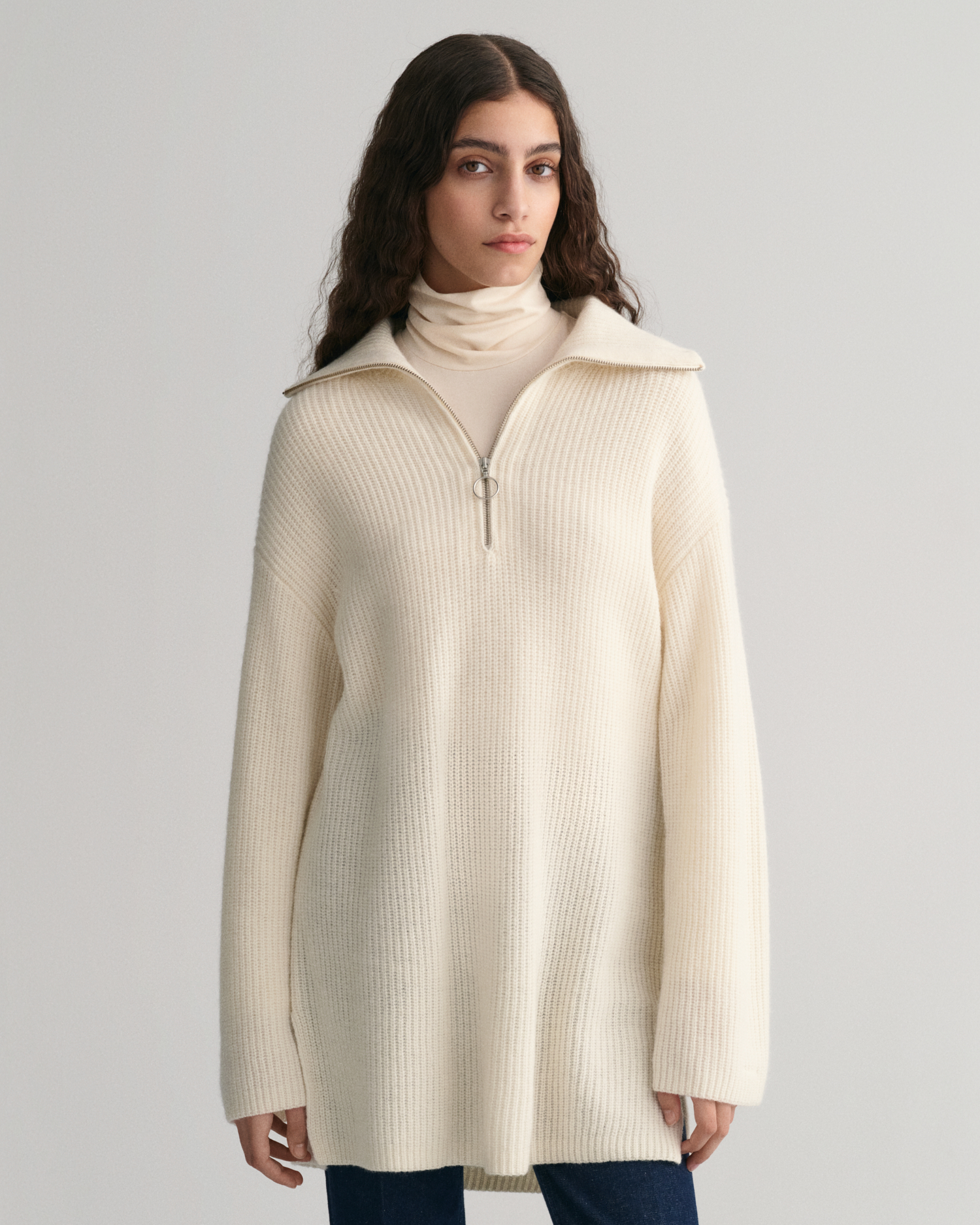 GANT Women Ribbed Wool Half-Zip Sweater ,