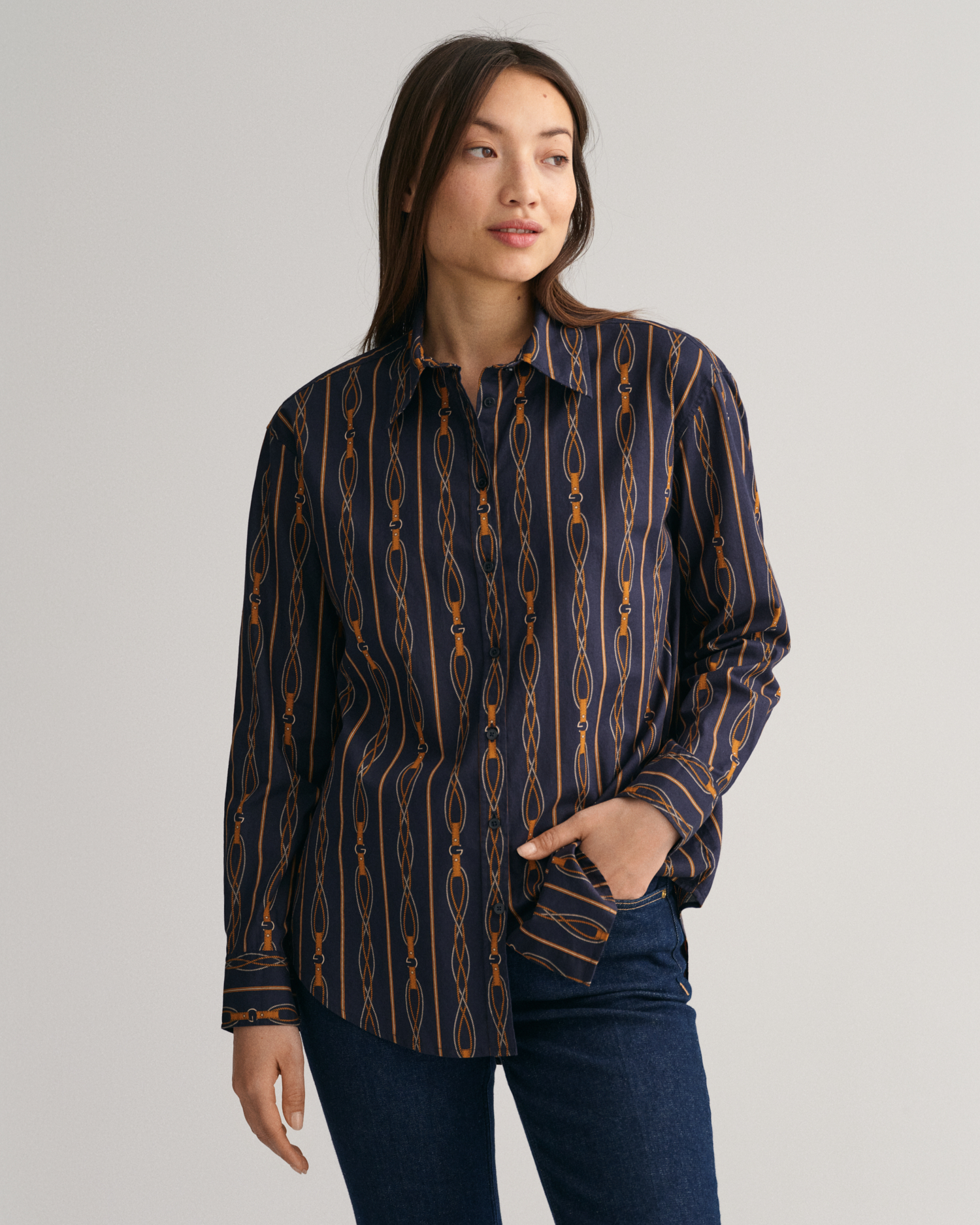 GANT Women Relaxed Fit Rope Striped Cotton Voile Shirt ,